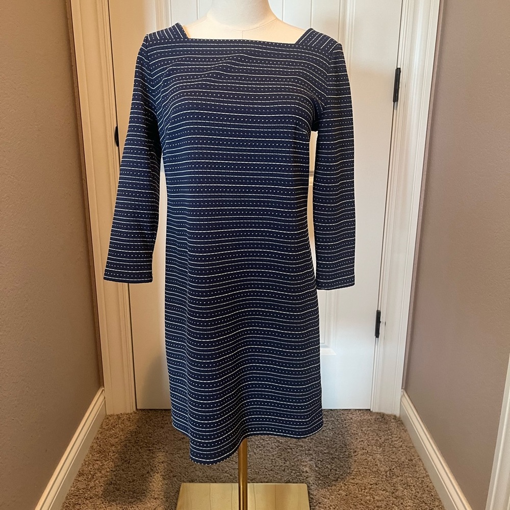 LOFT Dark Blue Striped Long Sleeve Dress
